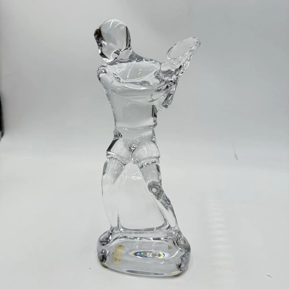 Baccarat France Crystal Tennis Player 9.5” Statue Figurine Clear Signed Vintage